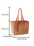 Two Tone Straw Bag Double Handle Zipper Vacation