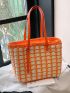 Two Tone Straw Bag Double Handle Zipper Vacation