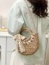 Vacation Straw Bag Flower & Twilly Scarf Decor Double Handle