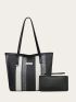 3pcs Colorblock Shoulder Tote Bag Set, Best Work Bag For Women