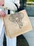 Elephant Print Linen Shopper Bag With Clutch Bag