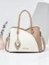 Metal Patch Two Tone Square Bag Double Handle Elegant
