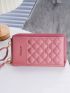 Letter Print Quilted Pattern Phone Wallet Fashion Pink