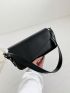 Minimalist Textured Flap Baguette Bag Black