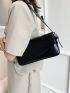 Minimalist Textured Flap Baguette Bag Black