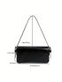 Minimalist Textured Flap Baguette Bag Black