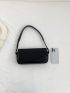 Minimalist Textured Flap Baguette Bag Black