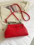 Litchi Embossed Chain Decor Square Bag Fashion Red Kiss Lock