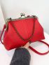 Litchi Embossed Chain Decor Square Bag Fashion Red Kiss Lock