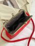 Litchi Embossed Chain Decor Square Bag Fashion Red Kiss Lock