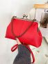 Litchi Embossed Chain Decor Square Bag Fashion Red Kiss Lock