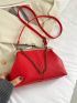 Litchi Embossed Chain Decor Square Bag Fashion Red Kiss Lock