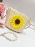 Mini Straw Bag Flower Decor With Zipper For Vacation