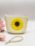 Mini Straw Bag Flower Decor With Zipper For Vacation