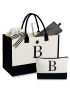 BeeGreen Initial Canvas Tote Bag for Women with Makeup Bag Monogram Gifts Tote Bag Large Beach tote Bag with Inner Zipper Pocket for Teacher Best Friends Bridesmaid (Letter B)