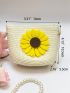 Mini Straw Bag Flower Decor With Zipper For Vacation