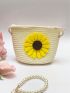 Mini Straw Bag Flower Decor With Zipper For Vacation