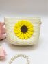 Mini Straw Bag Flower Decor With Zipper For Vacation