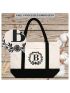 BeeGreen Canvas Bag w Zipper Closure for Beach Personalized Tote Bag with Inner & Front Pockets Embroidery Monogrammed Initial Tote Bag for Mother's Day Wedding Bridesmaid Birthday School Letter B
