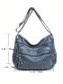 Studded Decor Multi Zipper Hobo Bag