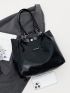 Letter Patch Decor Shoulder Tote Bag Small Black