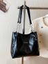 Letter Patch Decor Shoulder Tote Bag Small Black