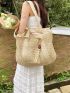 Minimalist Straw Bag Oversized Tassel Decor Vacation