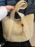 Minimalist Straw Bag Oversized Tassel Decor Vacation