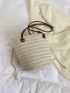 Geometric Pattern Straw Bag Medium Drawstring Design Vacation