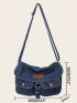 Letter Patch Hobo Bag Denim Flap Adjustable Strap For Daily