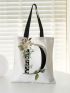 Small Shopper Bag Letter & Floral Graphic Preppy