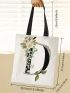 Small Shopper Bag Letter & Floral Graphic Preppy