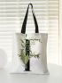 Small Shopper Bag Letter & Plant Graphic Preppy