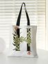 Small Shopper Bag Letter & Plant Graphic Preppy