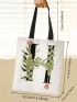 Small Shopper Bag Letter & Plant Graphic Preppy