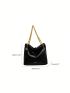 Medium Tote Bag Letter Detail Chain Handle Drawstring Design