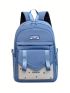 Colorblock Classic Backpack Letter Patch Decor Preppy