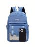 Colorblock Classic Backpack Letter Patch Decor Preppy