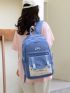 Colorblock Classic Backpack Letter Patch Decor Preppy