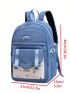 Colorblock Classic Backpack Letter Patch Decor Preppy