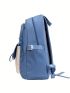 Colorblock Classic Backpack Letter Patch Decor Preppy