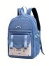 Colorblock Classic Backpack Letter Patch Decor Preppy