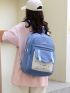 Colorblock Classic Backpack Letter Patch Decor Preppy