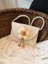 Flower Decor Straw Bag Mini Flap Vacation