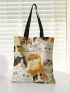 Cartoon Graphic Shopper Bag Small Double Handle Preppy