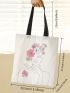 Flower Graphic Shopper Bag Small Preppy Canvas