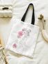 Flower Graphic Shopper Bag Small Preppy Canvas