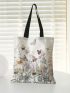 Flower Graphic Shopper Bag Small Canvas Preppy