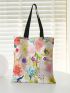 Flower Graphic Shopper Bag Small Canvas Preppy