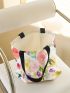 Flower Graphic Shopper Bag Small Canvas Preppy